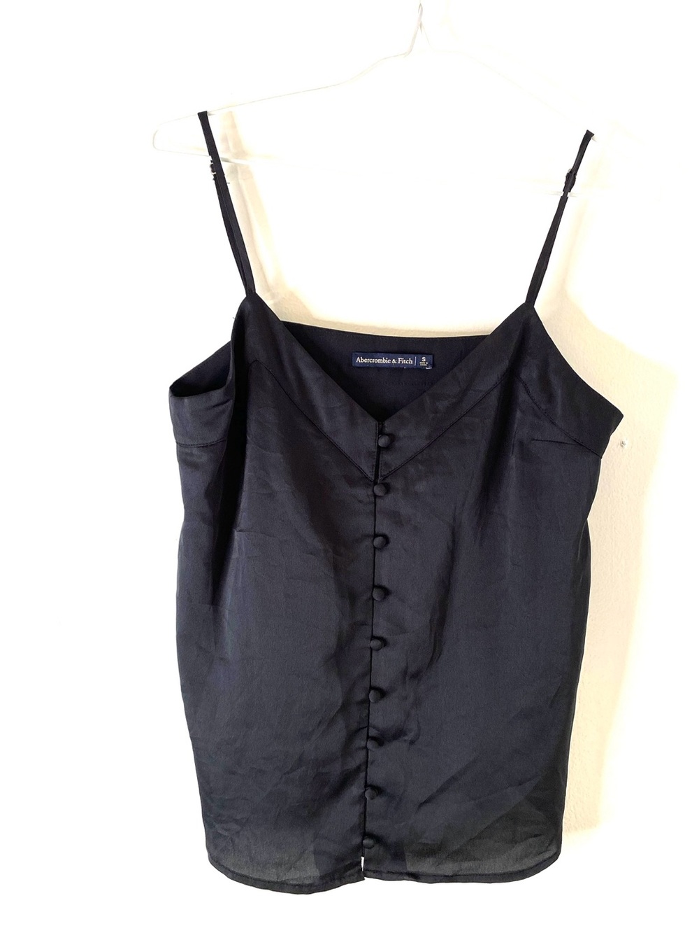 Abercrombie & Fitch Black Satin Button Front V Neck Cami Tank Top
